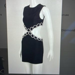 Golden Atelier diamond rhinestone backless cut-out black mini dress